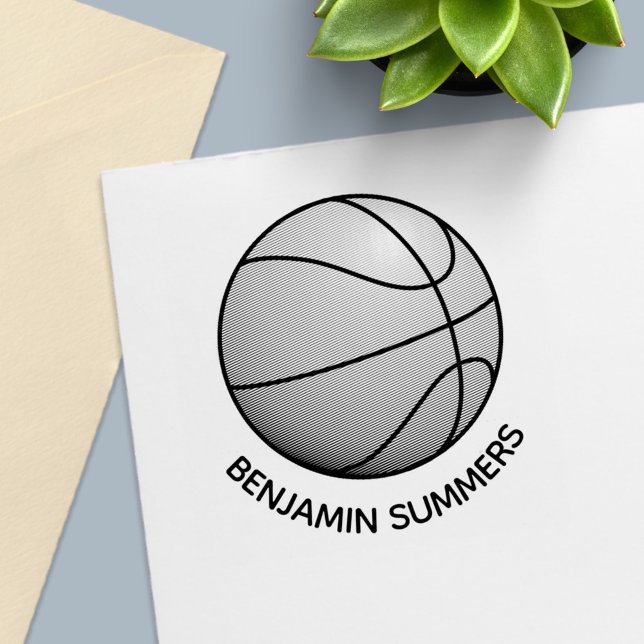 Carimbo Auto Entintado Bola de Basquetebol com Nome Personalizado (Criador carregado)