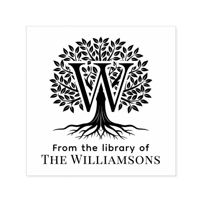 Carimbo Auto Entintado Bold Inicial Sobre Árvore do Nome da Biblioteca de (Design)