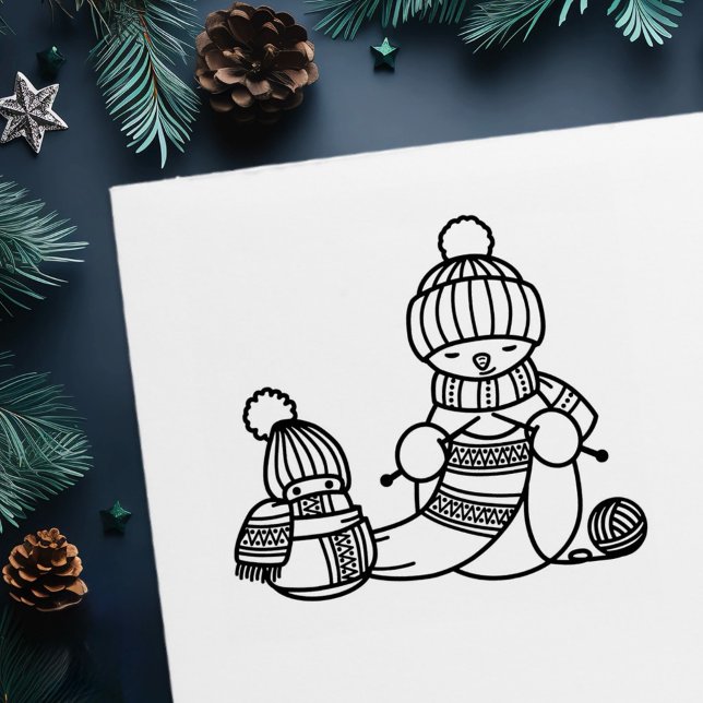 Carimbo Auto Entintado Boneco de Neve Tricotando (Criador carregado)