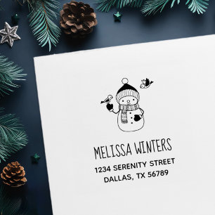 Carimbo Auto Entintado Bonito boneco de neve em chapéu e assento 2