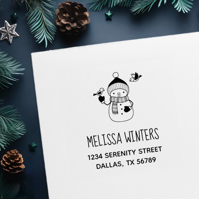 Carimbo Auto Entintado Bonito boneco de neve em chapéu e assento 2 (Criador carregado)