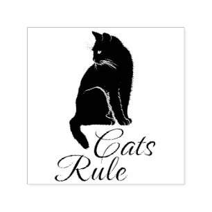 Carimbo Auto Entintado Bonito Gato Sentado com Texto "Regra de Gatos"