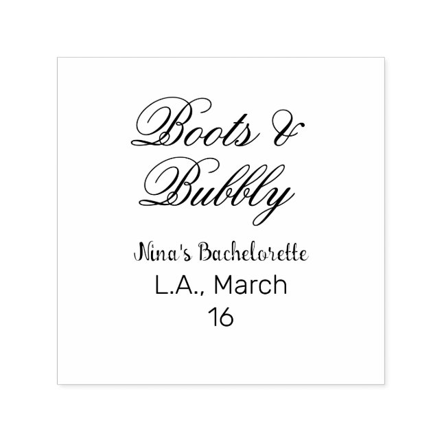 Carimbo Auto Entintado Boots & Bubble bachelorette party name purpleplace (Design)