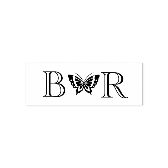 Carimbo Auto Entintado Borboleta #4C Casal Casamento 2 Monograma Inicial (Design)