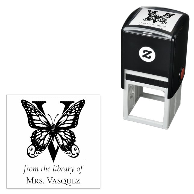 Carimbo Auto Entintado Borboleta do Monograma V Da Biblioteca De (In Situ)