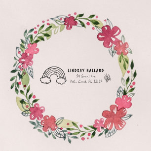 Carimbo Auto Entintado Borboleta Fofa   Endereço de Retorno Arco-íris par