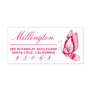 Carimbo Auto Entintado Borboleta Nome da família Script Return Address