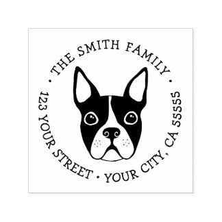 Carimbo Auto Entintado Boston terrier com endereço de retorno de fonte ca