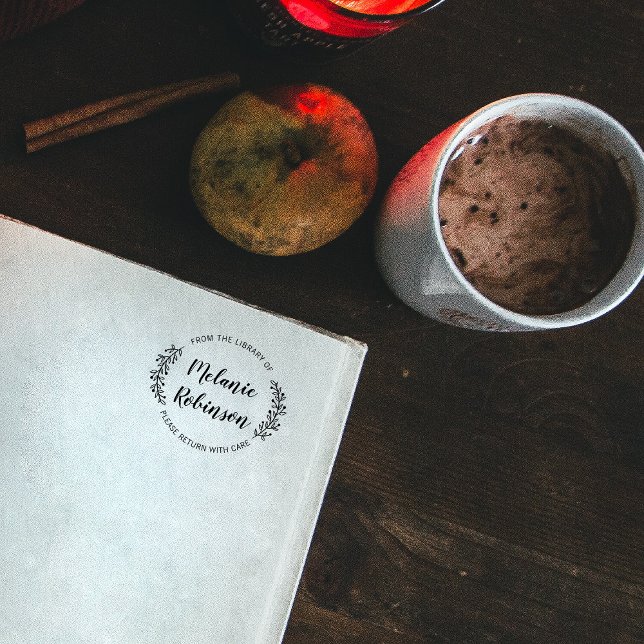 Carimbo Auto Entintado Botânica Verde-Redonda Personalizada Da Biblioteca (Criador carregado)