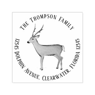 Carimbo Auto Entintado Botânica Woodland Deer Return Endereço