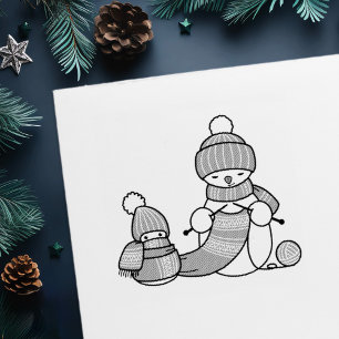 Carimbo Auto Entintado Brincando com o Homem de Neve em Chapéu e Scarf d