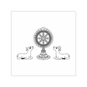 Carimbo Auto Entintado Buda Dharma Wheel & Deers Autocolante