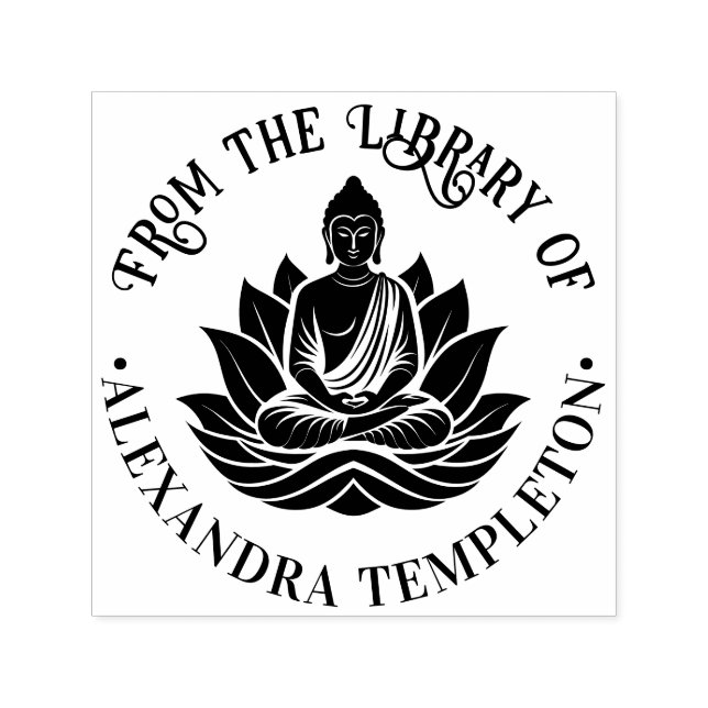 Carimbo Auto Entintado Buda Meditando Lotus Pose Biblioteca Nome #1P (Design)