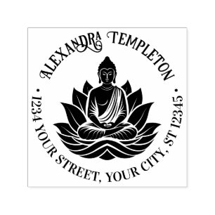 Carimbo Auto Entintado Buddha Meditando Lotus Pose #1P Nome Endereço Ret