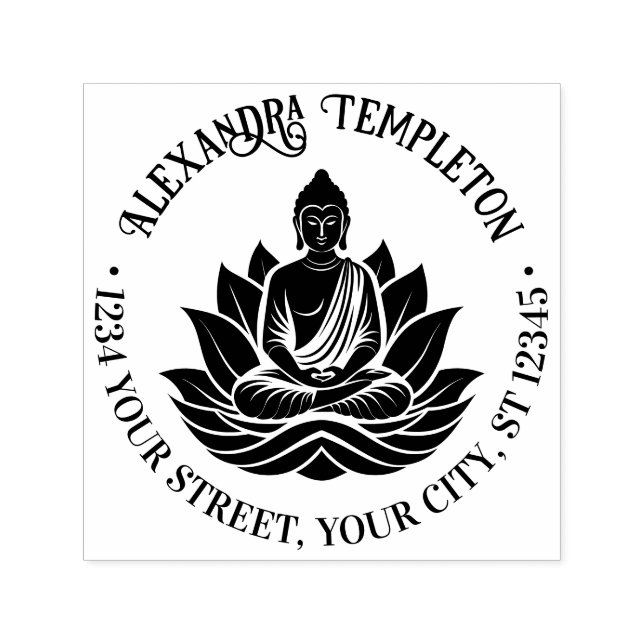 Carimbo Auto Entintado Buddha Meditando Lotus Pose #1P Nome Endereço Ret (Design)