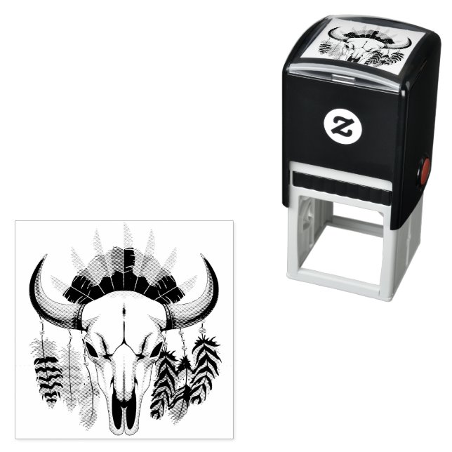 Carimbo Auto Entintado Buffalo Skull Native American Emblem (In Situ)