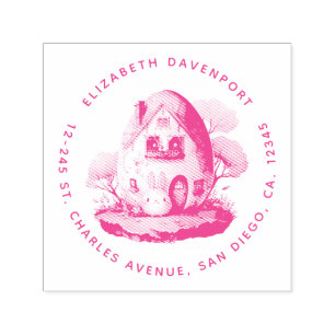 Carimbo Auto Entintado Bunny & Egg Shaple House Kawaii Endereço