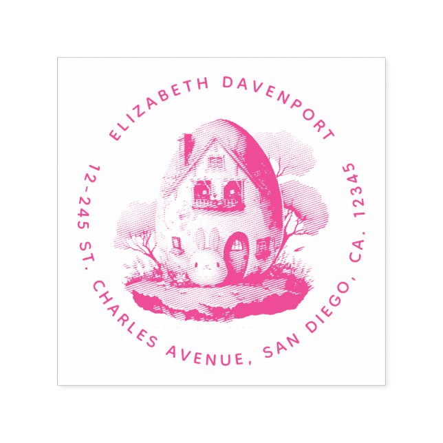 Carimbo Auto Entintado Bunny & Egg Shaple House Kawaii Endereço (Design)