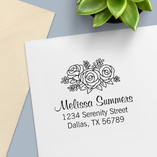 Carimbo Auto Entintado Buquê bonito do endereço cor-de-rosa das flores