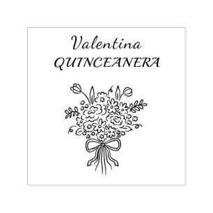 Carimbo Auto Entintado Buquê Floral Elegante de Quinceañera   Rosa e Bran