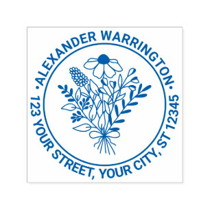 Carimbo Auto Entintado Buquê nº 1 do Wildflower Endereço de devolução