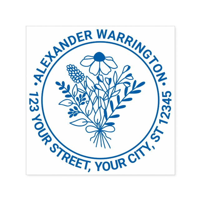 Carimbo Auto Entintado Buquê nº 1 do Wildflower Endereço de devolução (Design)