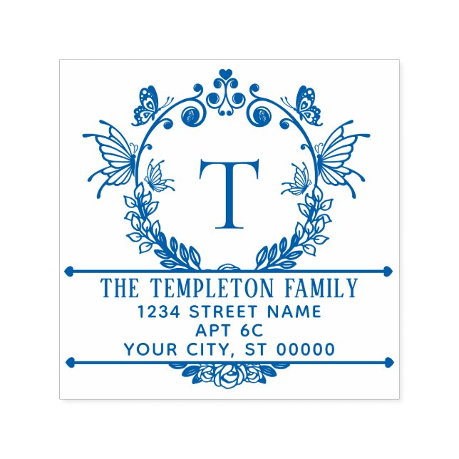 Carimbo Auto Entintado Butterfly Border Frame Name Initial Return Address (Design)