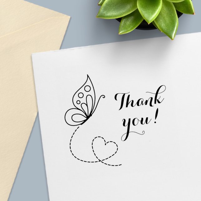 Carimbo Auto Entintado Butterfly Heart Obrigado (Criador carregado)