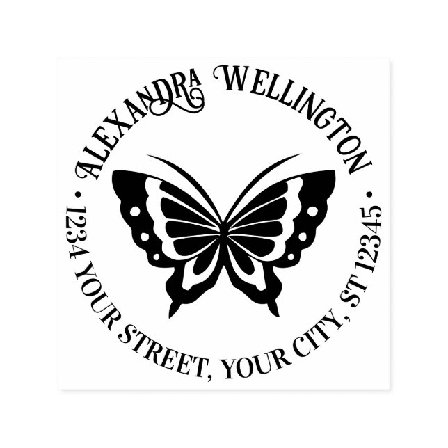 Carimbo Auto Entintado Butterfly Nome redondo Nome redondo Silhouter Ende (Design)