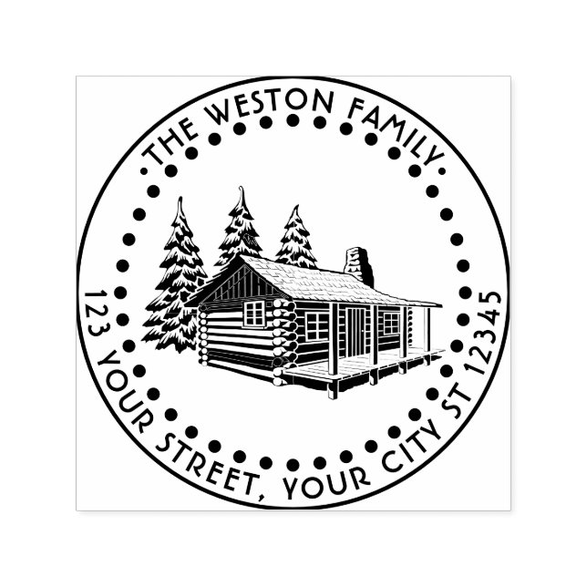 Carimbo Auto Entintado Cabana Rústica de Troncos Inverno Neve Nome Endere (Design)