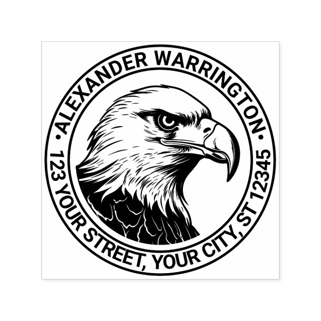 Carimbo Auto Entintado Cabeça de águia majestosa careca #5 Nome Endereço  (Design)