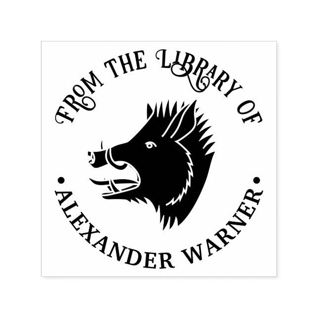 Carimbo Auto Entintado Cabeça de Javali Rústico em Rodada Biblioteca Nome (Design)