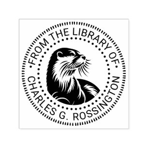 Carimbo Auto Entintado Cabeça de Lontra Fofa #2 Nome do Livro da Bibliote