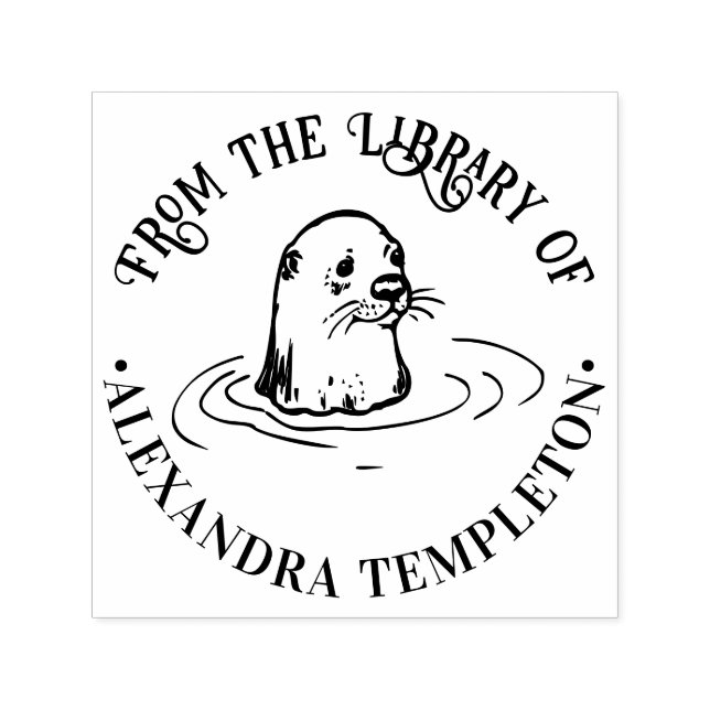 Carimbo Auto Entintado Cabeça de Lontra Fofa Biblioteca Circular Nome do  (Design)