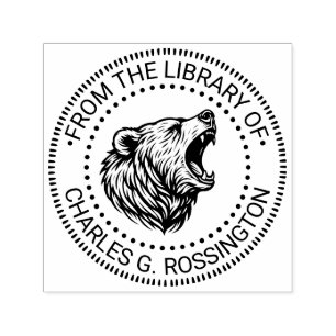 Carimbo Auto Entintado Cabeça de Urso Mostrando os Dentes Nome do Livro d