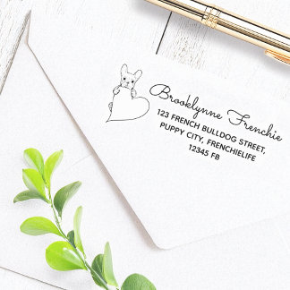 Carimbo Auto Entintado Cachorro com Endereço de Devolução de Bulldog Fran