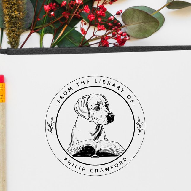 Carimbo Auto Entintado Cachorro com Livro da Biblioteca de (Criador carregado)