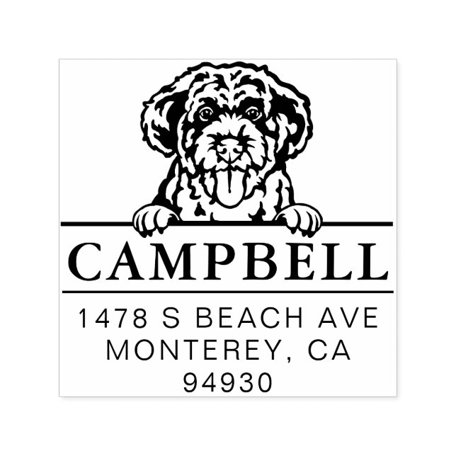 Carimbo Auto Entintado Cachorro de Água em Português, Endereço Personaliz (Design)