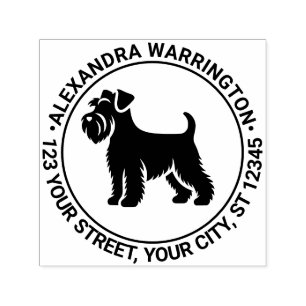 Carimbo Auto Entintado Cachorro Mini Schnauzer em Pé Nome End Ret