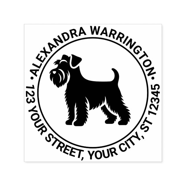 Carimbo Auto Entintado Cachorro Mini Schnauzer em Pé Nome End Ret (Design)