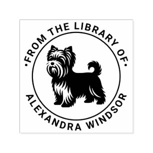 Carimbo Auto Entintado Cachorro Terrier Yorkie em Pé Nome do Livro da Bib