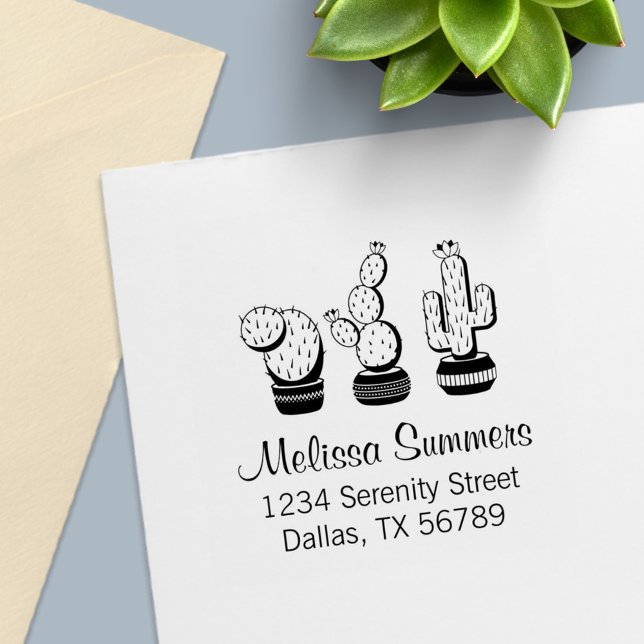 Carimbo Auto Entintado Cactos Potentes - Endereço das Plantas de Cactus (Criador carregado)