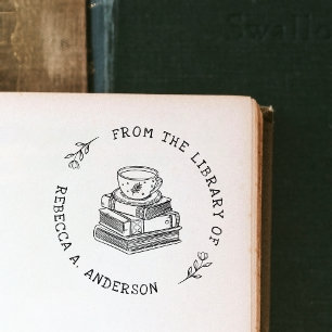 Carimbo Auto Entintado Café & Livros Ex-libris Biblioteca Pessoal Boho