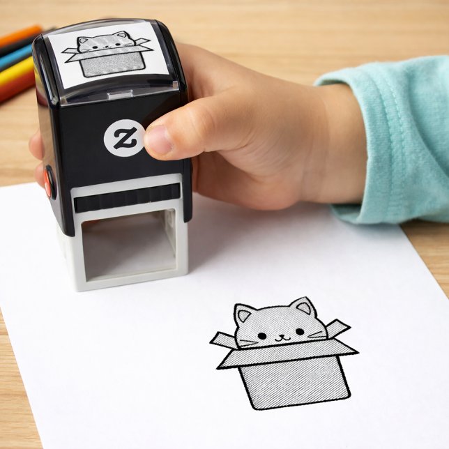 Carimbo Auto Entintado Caixa de cartão dentro (Adorable Cat-in-a-Box Self-Inking Stamp. self-inking stamp)
