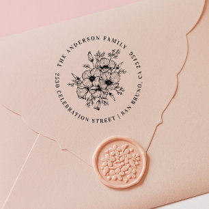 Carimbo Auto Entintado California Poppy   Nome personalizado e endereço d