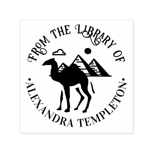 Carimbo Auto Entintado Camelo Dromedário Silhueta Pirâmides Biblioteca Li (Design)