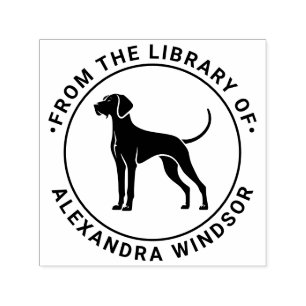 Carimbo Auto Entintado Cão Vizsla em Pé Silhueta Nome do Livro Biblioteca