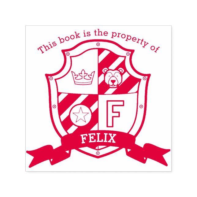 Carimbo Auto Entintado Carta F nome do cavaleiro urso crianças biblioteca (Design)