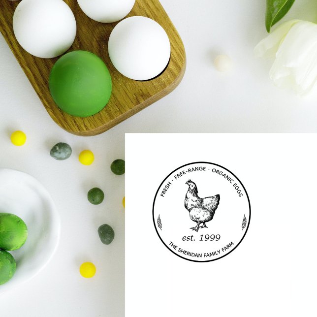 Carimbo Auto Entintado Cartonagem de Ovo com Fazenda da Família Clássica  (Criador carregado)