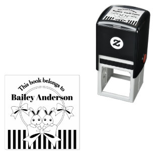 Carimbo Auto Entintado Cartoon Bonito Twin Bunny Kids Bookplate